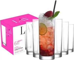 LAV Collins Tall & Slim Glasses for Cocktails, Mojito, Iced Coffee, Juice | Highball Glasses Set of 6 | Restaurant, Bar Glasses for Beverages,Clear Mixed Drink Glass, Clear Drinking Cups | 12.2 oz