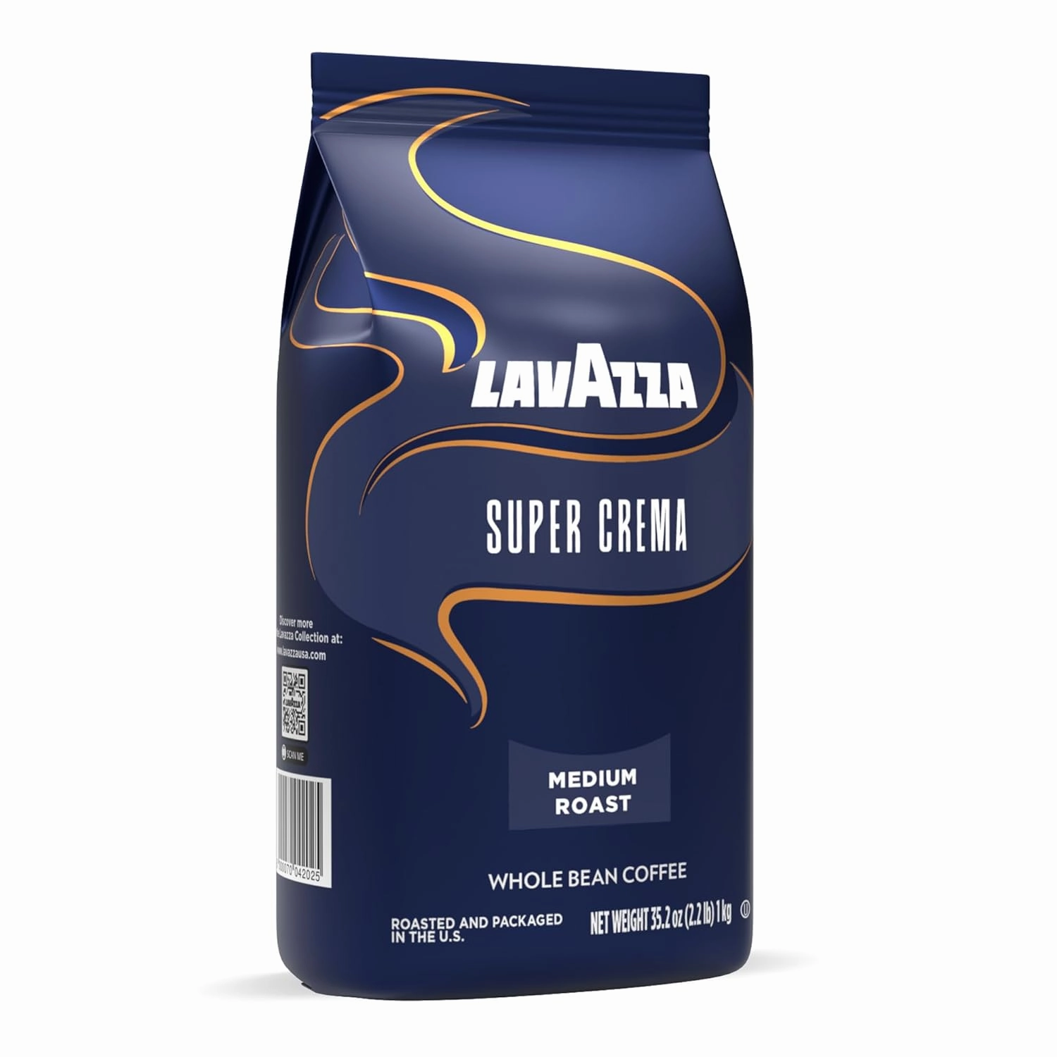 Lavazza Super Crema Whole Bean Coffee, Medium Espresso Roast, Arabica and Robusta Blend, 2.2 lb Bag (Pack of 6)