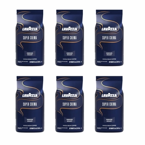 Lavazza Super Crema Whole Bean Coffee, Medium Espresso Roast, Arabica and Robusta Blend, 2.2 lb Bag (Pack of 6)