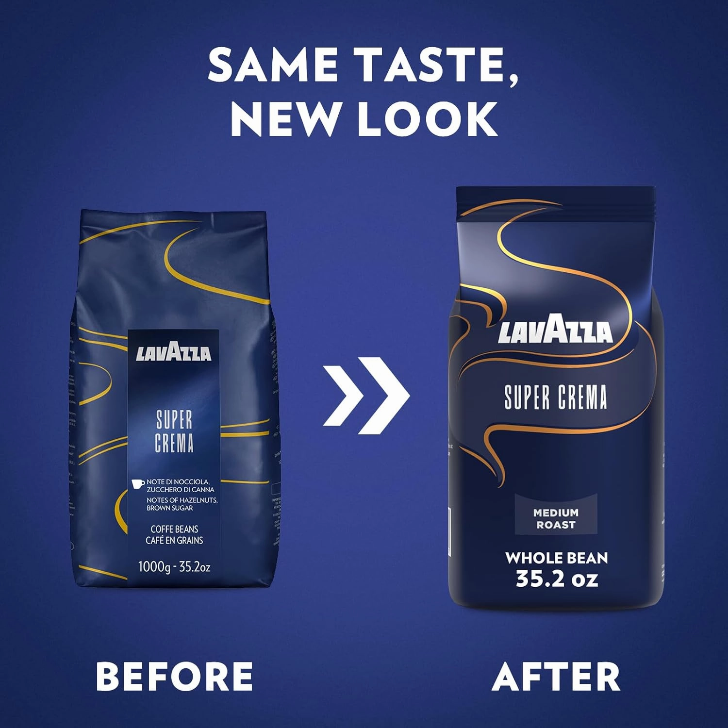 Lavazza Super Crema Whole Bean Coffee, Medium Espresso Roast, Arabica and Robusta Blend, 2.2 lb Bag (Pack of 6)