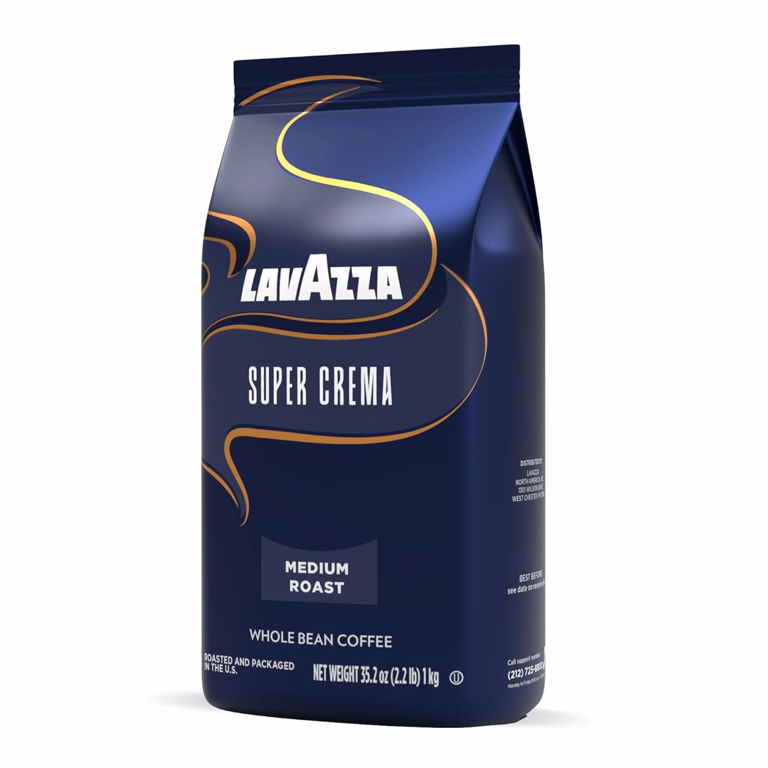 Lavazza Super Crema Whole Bean Coffee, Medium Espresso Roast, Arabica and Robusta Blend, 2.2 lb Bag (Pack of 6)
