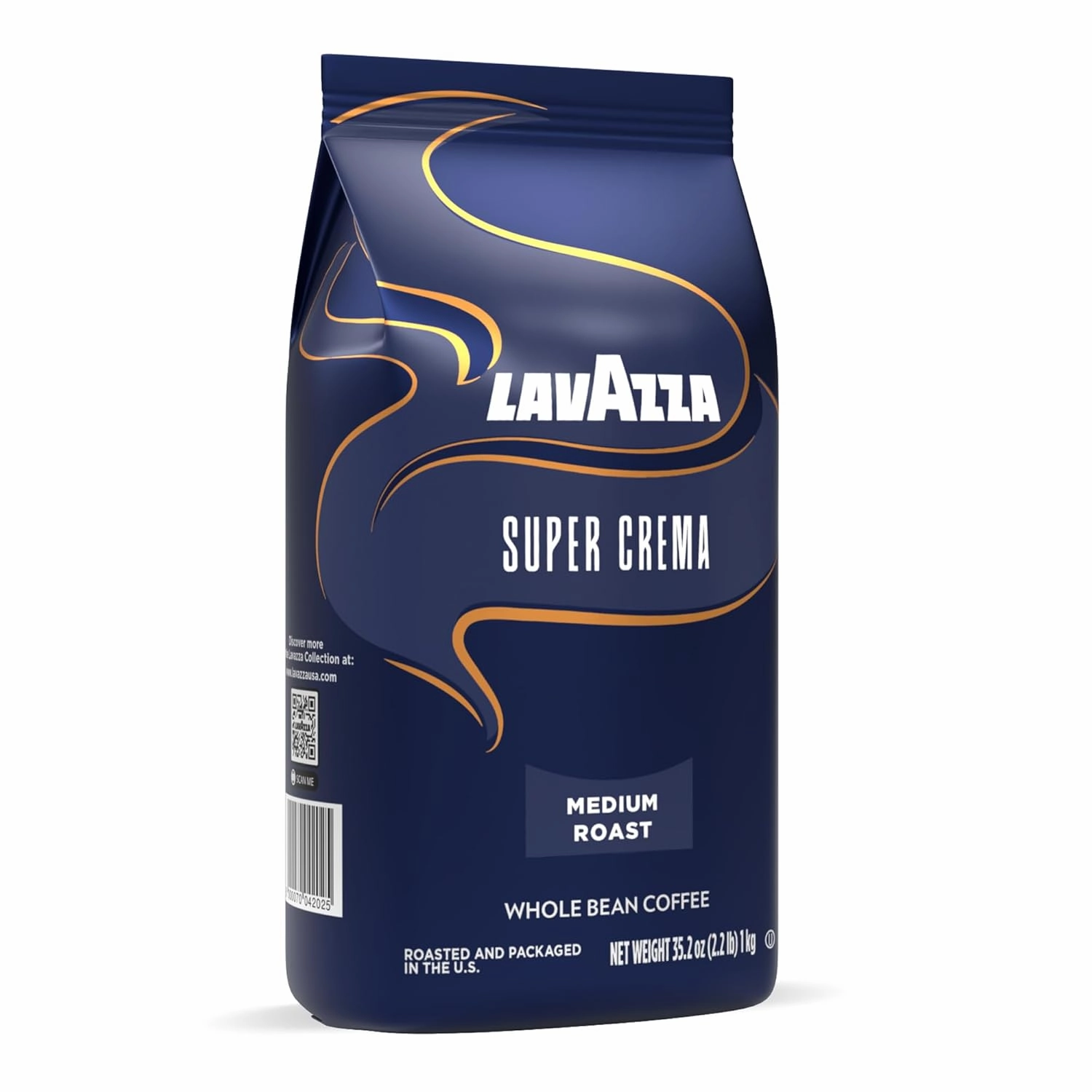 Lavazza Super Crema Whole Bean Coffee, Medium Espresso Roast, Arabica and Robusta Blend, 2.2 lb Bag, Package May Vary (Pack of 6)