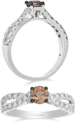LE VIAN 1 Carat Chocolate Diamond Twist Band Engagement Ring for Women I 14k White Gold Promise Ring for Her (Brown/H-I, SI2-SI3, 1.01 cttw) Clear Diamond Accents Wedding Anniversary Band Size 6 to 8