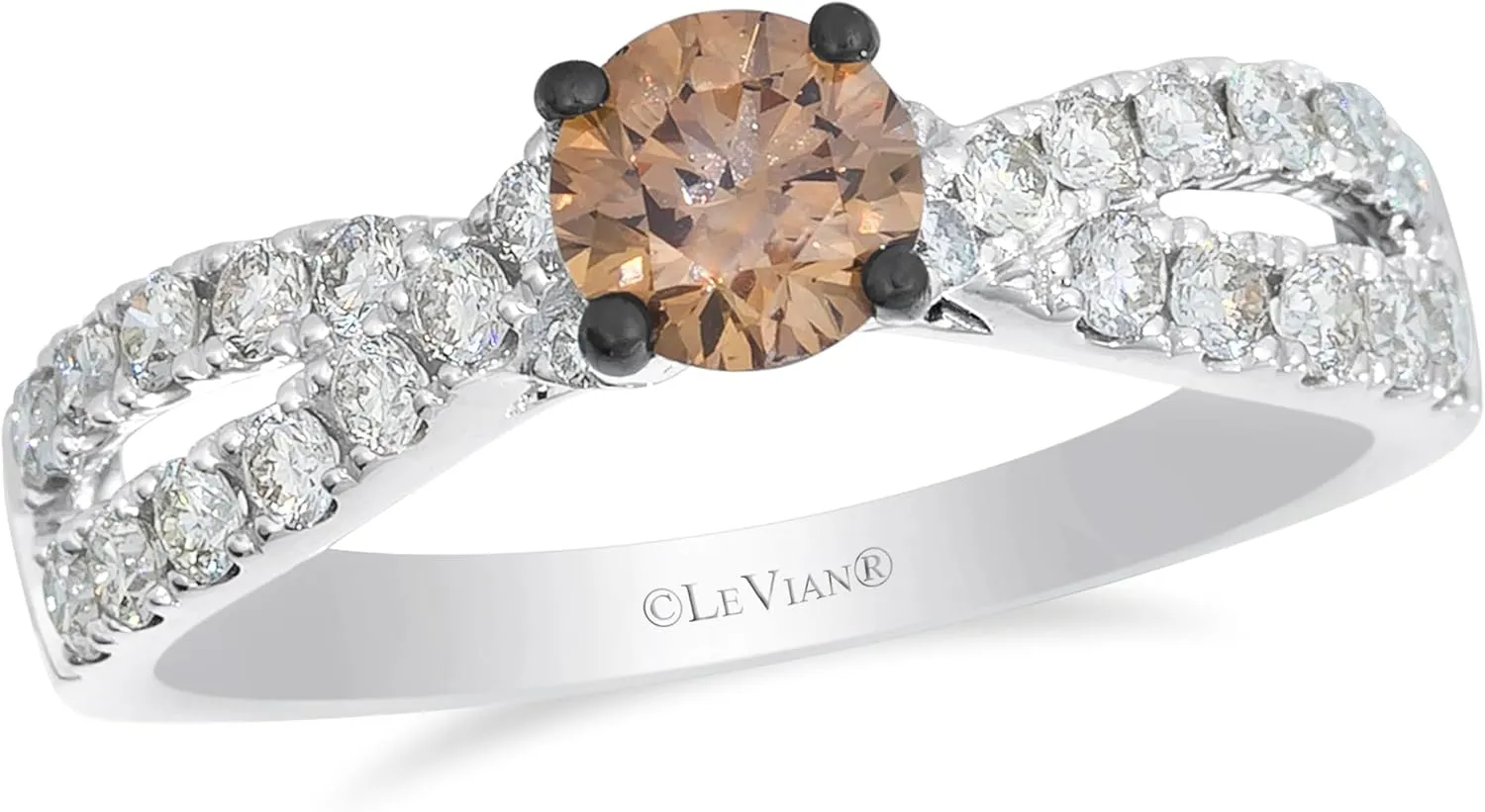 LE VIAN 1 Carat Chocolate Diamond Twist Band Engagement Ring for Women I 14k White Gold Promise Ring for Her (Brown/H-I, SI2-SI3, 1.01 cttw) Clear Diamond Accents Wedding Anniversary Band Size 6 to 8
