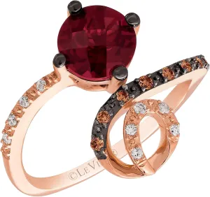 LE VIAN 1/10 Carat Vanilla and Chocolate Diamond Statement Ring for Women | 14k Rose Gold Ring with 1 1/4 Carat Round Cut Rhodolite Garnet (G-H, VS2-SI1, 0.12 cttw) Anniversary Promise Band Size 6.75