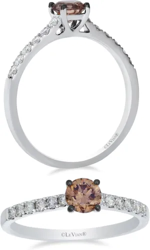 LE VIAN 3/4 or 1 Carat Chocolate Diamond Engagement Ring for Women I 14k Gold Promise Ring for Her (Brown/H-I, SI2-SI3, 0.75 or 1.00 cttw) Clear Diamond Accents Wedding Anniversary Band Size 6 to 8