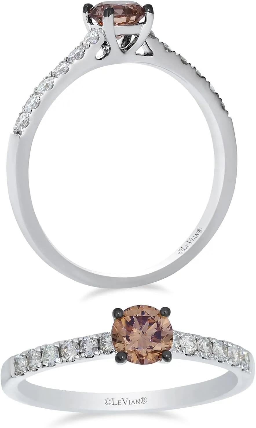 LE VIAN 3/4 or 1 Carat Chocolate Diamond Engagement Ring for Women I 14k Gold Promise Ring for Her (Brown/H-I, SI2-SI3, 0.75 or 1.00 cttw) Clear Diamond Accents Wedding Anniversary Band Size 6 to 8