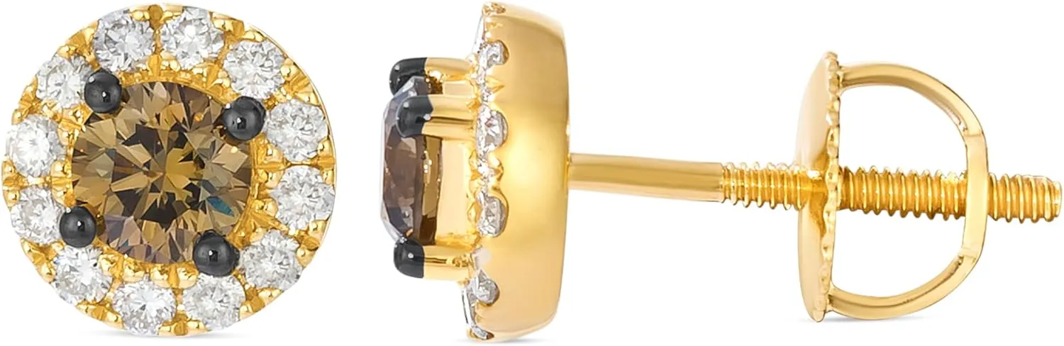 Le Vian 3/4 to 1 Carat Chocolate Diamond Round Halo Stud Earrings for Women I 14k Gold Studs for Her (Brown/H-I, SI2-SI3, 0.71 or 1.01 cttw) 4-Prong Setting Diamond Earrings I Screw Back Studs
