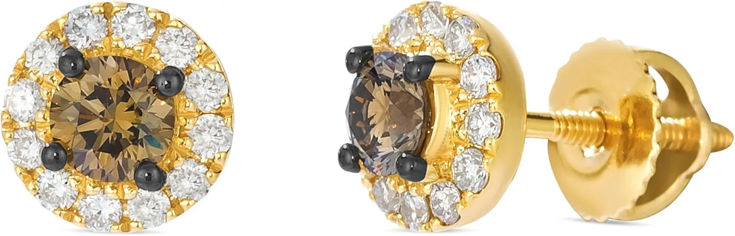 Le Vian 3/4 to 1 Carat Chocolate Diamond Round Halo Stud Earrings for Women I 14k Gold Studs for Her (Brown/H-I, SI2-SI3, 0.71 or 1.01 cttw) 4-Prong Setting Diamond Earrings I Screw Back Studs