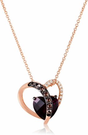 LE VIAN 1/20 Carat Vanilla Diamond w Red Rhodolite and Brown Smoky Quartz Necklace for Women | 14k Rose Gold Heart Shaped Pendant for Her | 18 Inch Chain (G-H, VS2-SI1, 0.05 cttw) Lobster Claw Clasp