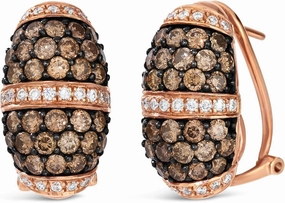 Le Vian 3 1/5 Carat Vanilla and Chocolate Diamond Drop Earrings for Women | 14k Rose or White Gold Luxurious Pave Barrel Shape Earrings for Her (H-I/Brown, VS2-SI1, 3.19 cttw) Lever Back