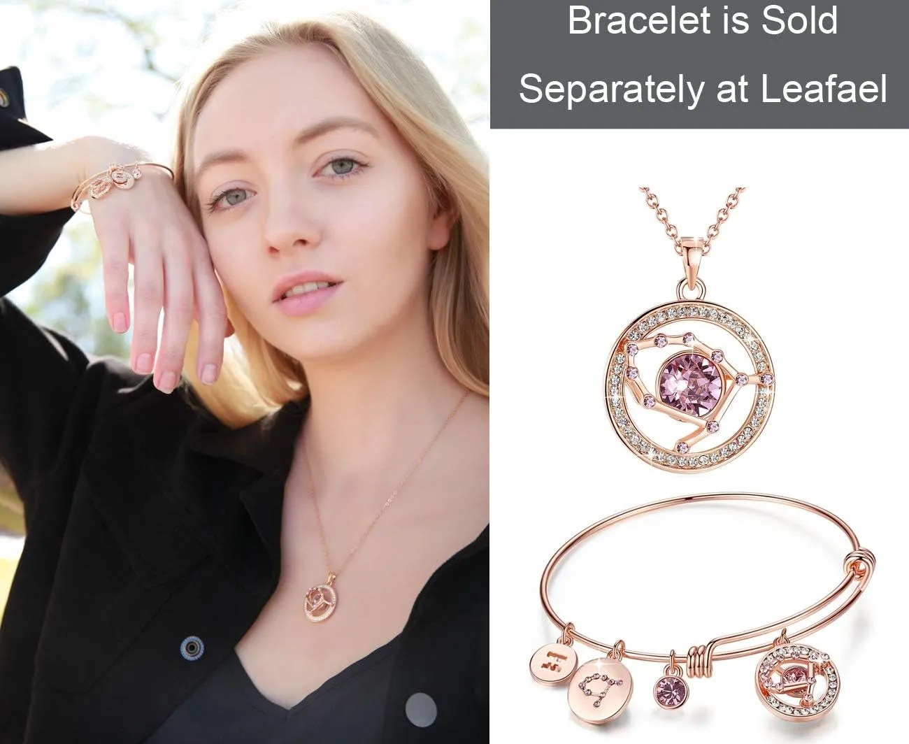 Leafael "Superstar Zodiac Constellation Pendant Necklace Made with Premium Crystal Horoscope Jewelry, Gold or Rose Gold Plated, 18"  2"