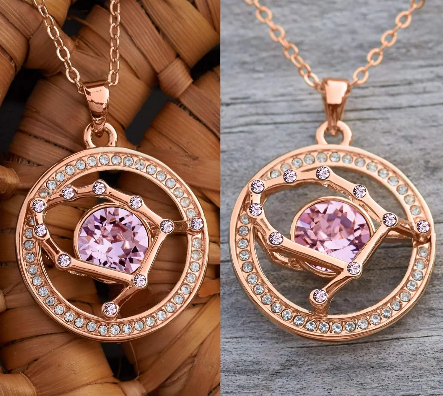 Leafael "Superstar Zodiac Constellation Pendant Necklace Made with Premium Crystal Horoscope Jewelry, Gold or Rose Gold Plated, 18"  2"