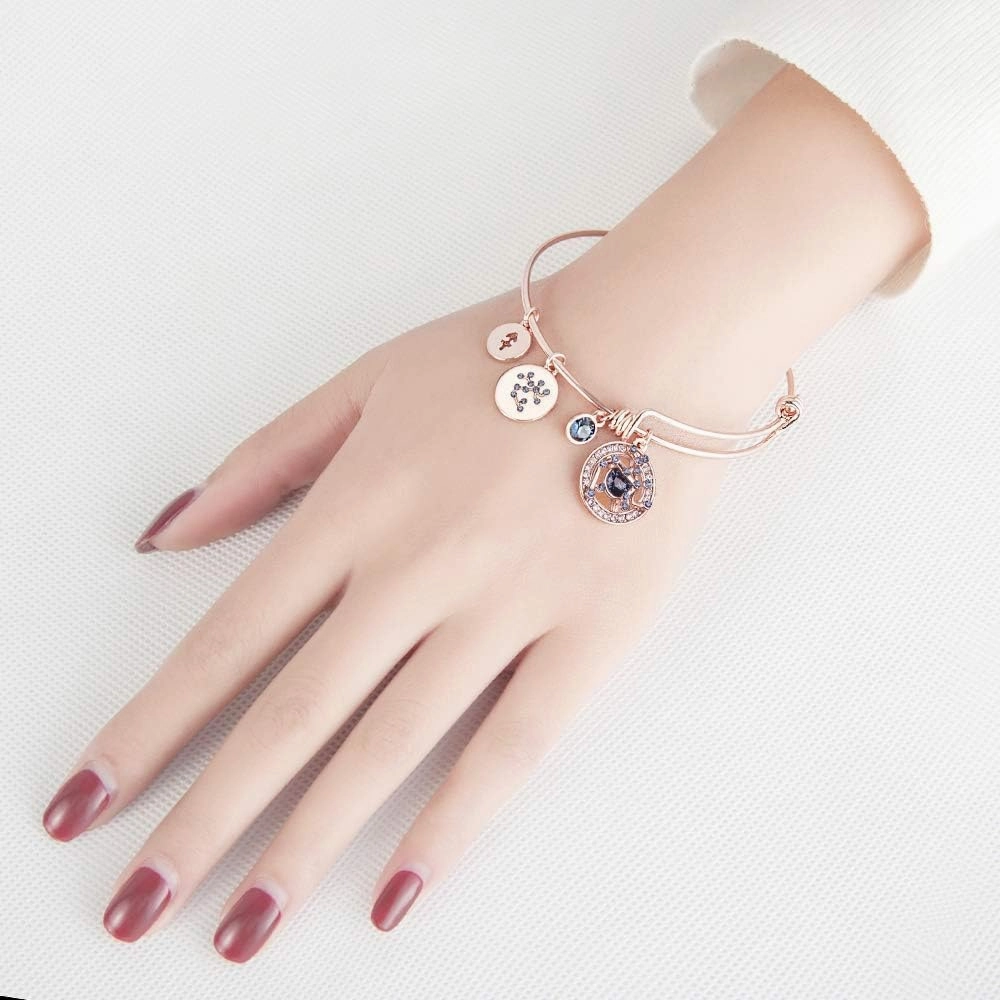 Leafael Superstar Zodiac Expandable Bangle Bracelet Made with Premium Crystals Horoscope Constellation October November Birthstone Topaz Brown Jewelry, Rose Gold Plated, 7"