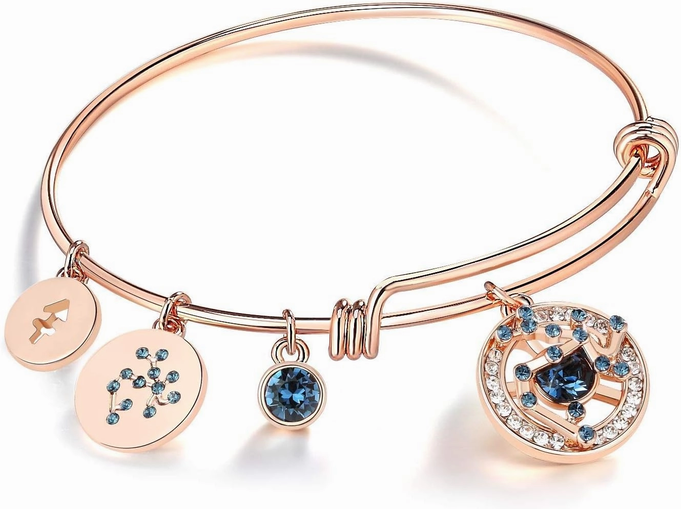 Leafael Superstar Zodiac Expandable Bangle Bracelet Made with Premium Crystals Horoscope Constellation October November Birthstone Topaz Brown Jewelry, Rose Gold Plated, 7"
