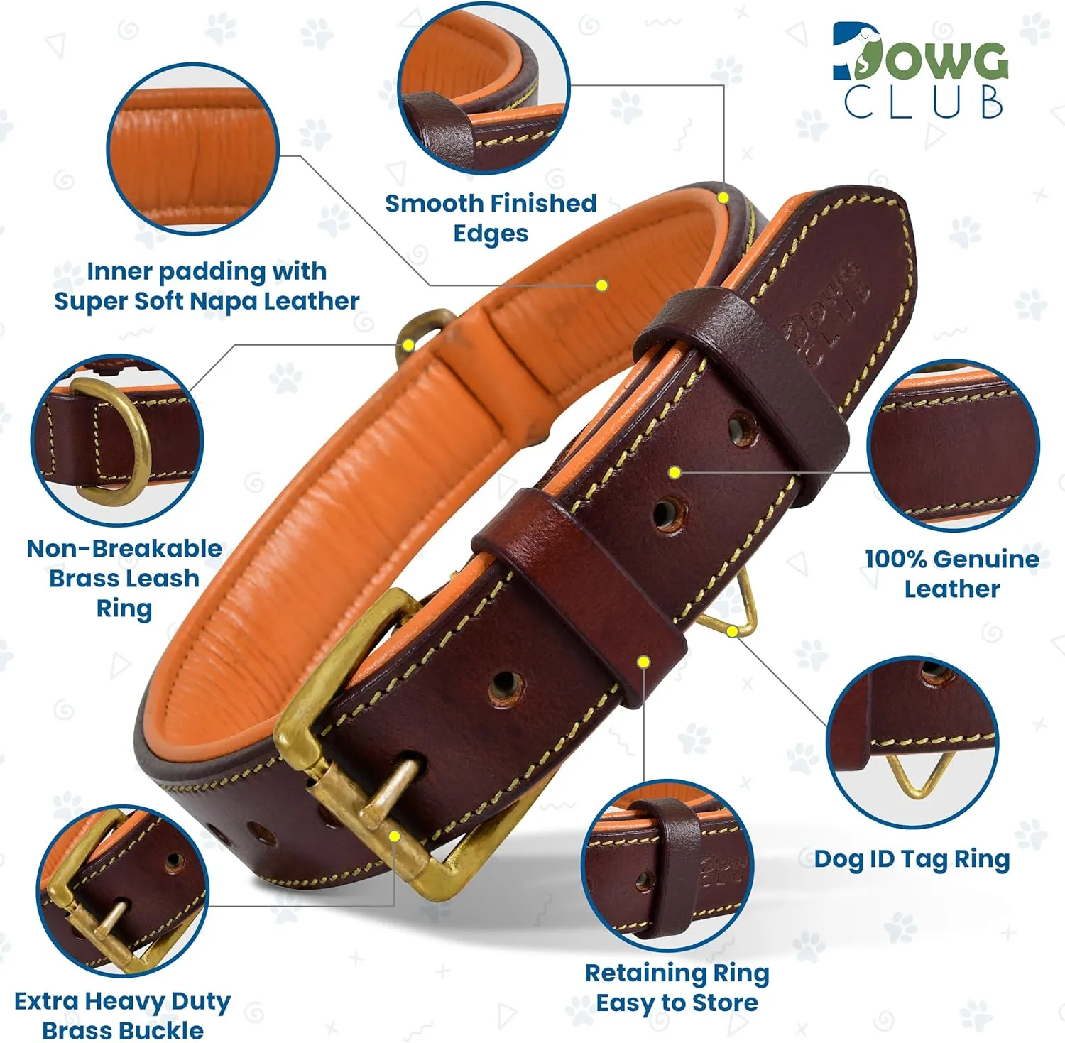 Leather Dog Collar | Dog Collar for Large Dogs, 1.25 Inch Wide, Brown | Genuine, Full Grain, Heavy Duty, Comfortable, Inner Soft Padding | (Large (Fit Neck Size 18.5"-22.5"), Brown)