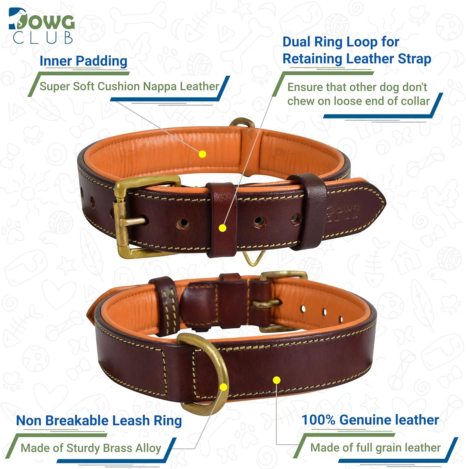 Leather Dog Collar | Dog Collar for Large Dogs, 1.25 Inch Wide, Brown | Genuine, Full Grain, Heavy Duty, Comfortable, Inner Soft Padding | (Large (Fit Neck Size 18.5"-22.5"), Brown)