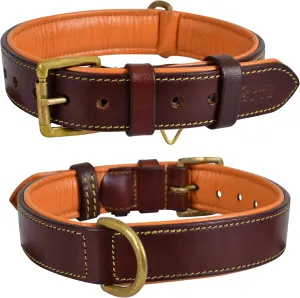 Leather Dog Collar | Dog Collar for Large Dogs, 1.25 Inch Wide, Brown | Genuine, Full Grain, Heavy Duty, Comfortable, Inner Soft Padding | (Large (Fit Neck Size 18.5"-22.5"), Brown)