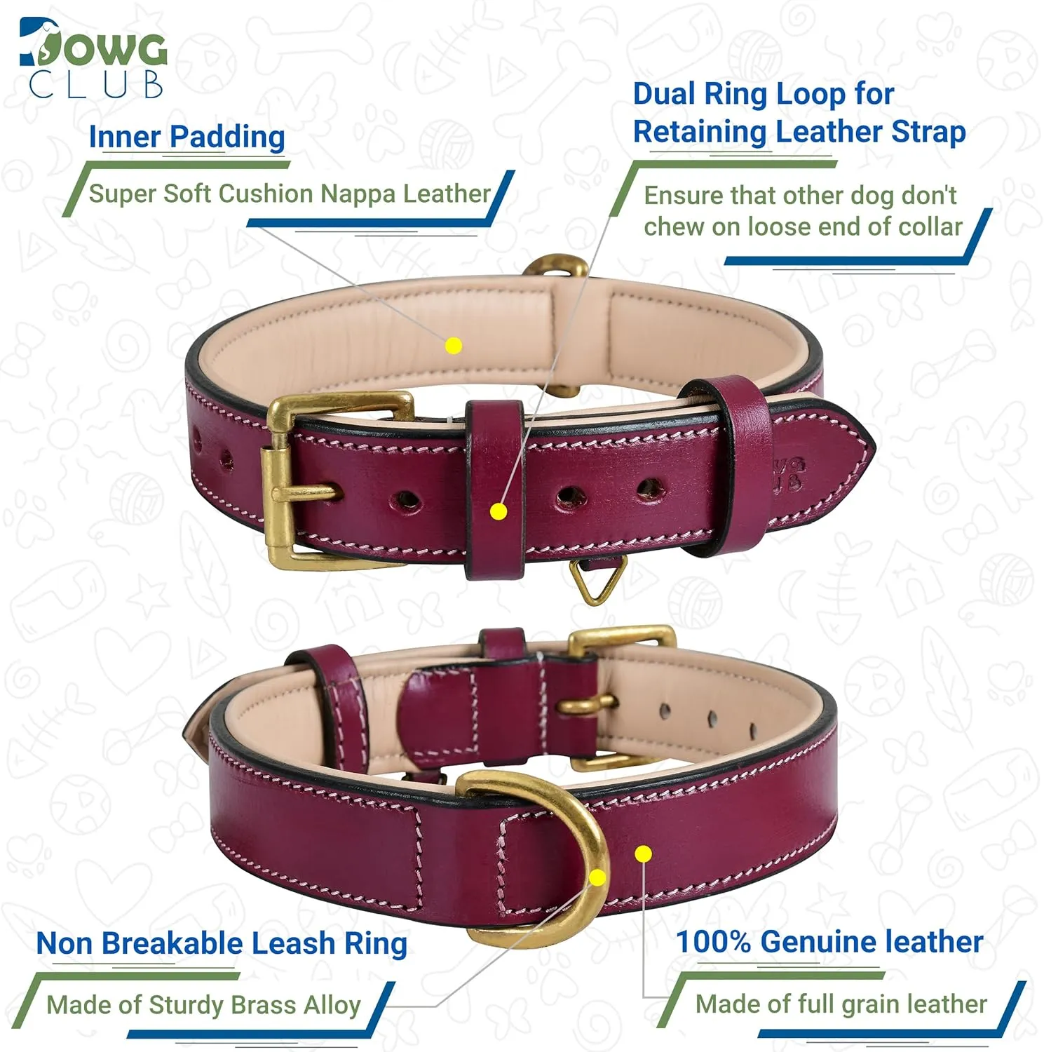 Leather Dog Collar - Pink, Medium - Handcrafted, Soft Padded Collar with Brass Buckle, Stylish & Durable (Medium (Fit Neck Size 14.5"-18.5"), Dark Pink)