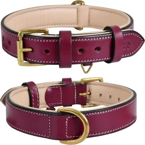 Leather Dog Collar - Pink, Medium - Handcrafted, Soft Padded Collar with Brass Buckle, Stylish & Durable (Medium (Fit Neck Size 14.5"-18.5"), Dark Pink)