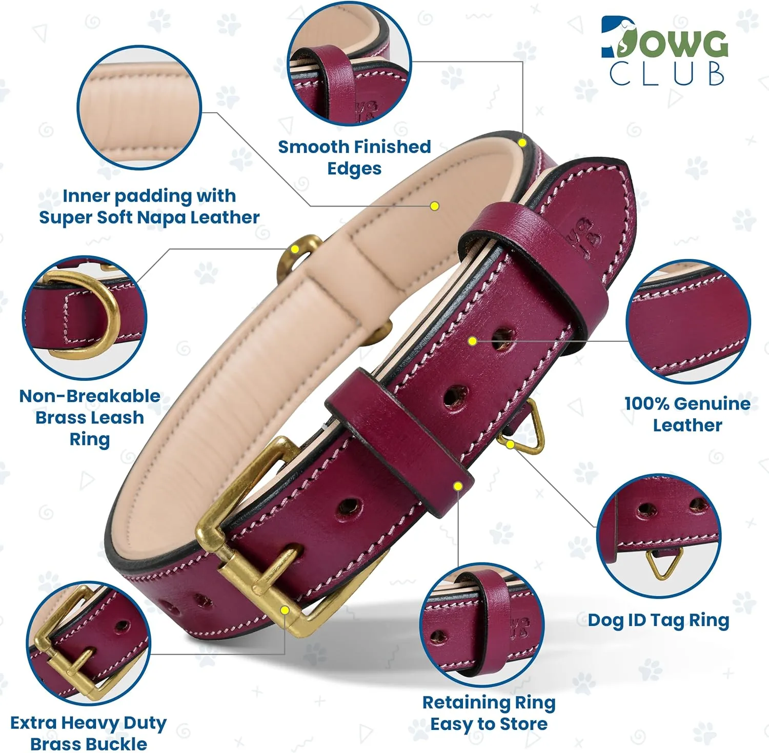 Leather Dog Collar - Pink, Medium - Handcrafted, Soft Padded Collar with Brass Buckle, Stylish & Durable (Medium (Fit Neck Size 14.5"-18.5"), Dark Pink)
