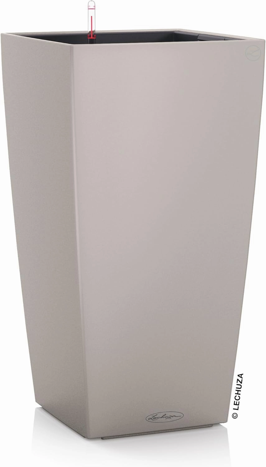 Lechuza 13128 Cubico Color 22 Self-Watering Planter for Indoor and Outdoor Use, 9" x 9" x 16", Sand Brown