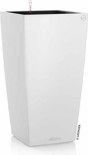 Lechuza 13130 Cubico Color 30 Self-Watering Planter for Indoor and Outdoor Use, 12" x 12" x 22", White Matte