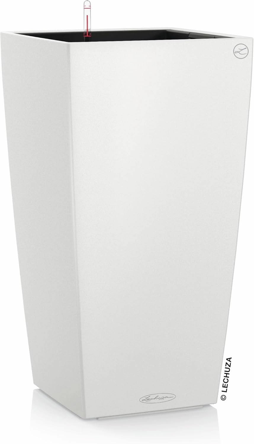 Lechuza 13130 Cubico Color 30 Self-Watering Planter for Indoor and Outdoor Use, 12" x 12" x 22", White Matte