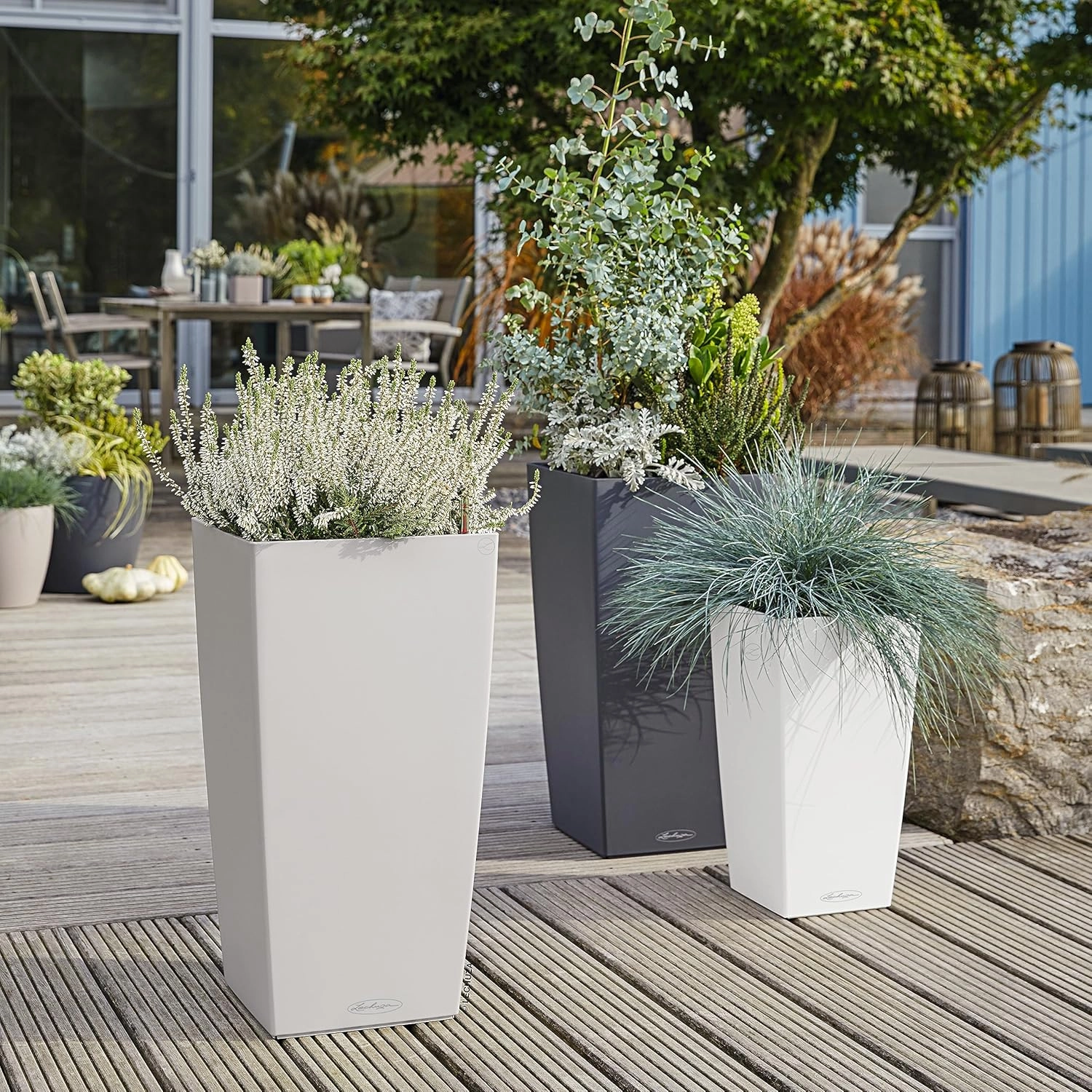 Lechuza 13130 Cubico Color 30 Self-Watering Planter for Indoor and Outdoor Use, 12" x 12" x 22", White Matte