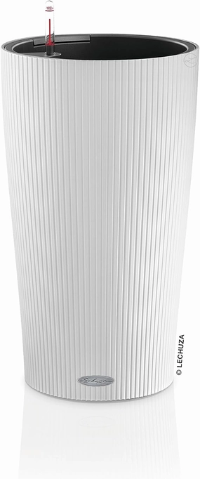 Lechuza Cilindro Color 23, Self-Watering Garden Planter for Indoor and Outdoor Use, 9" x 9" x 16", White Matte