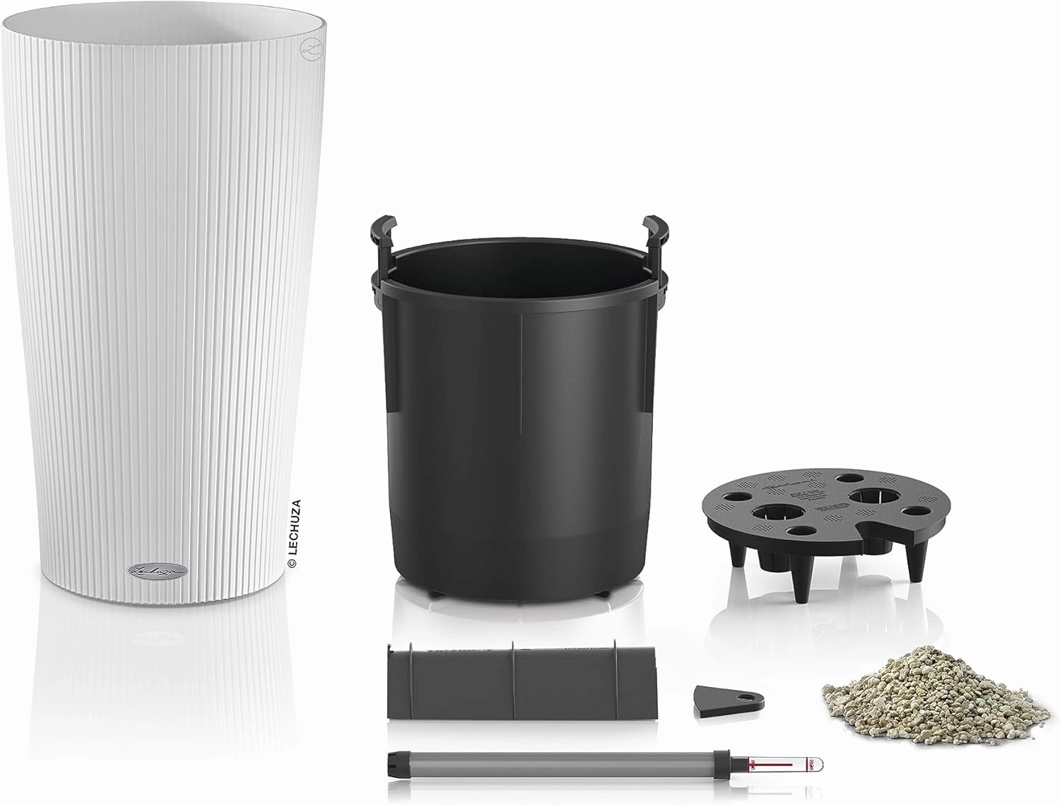 Lechuza Cilindro Color 23, Self-Watering Garden Planter for Indoor and Outdoor Use, 9" x 9" x 16", White Matte