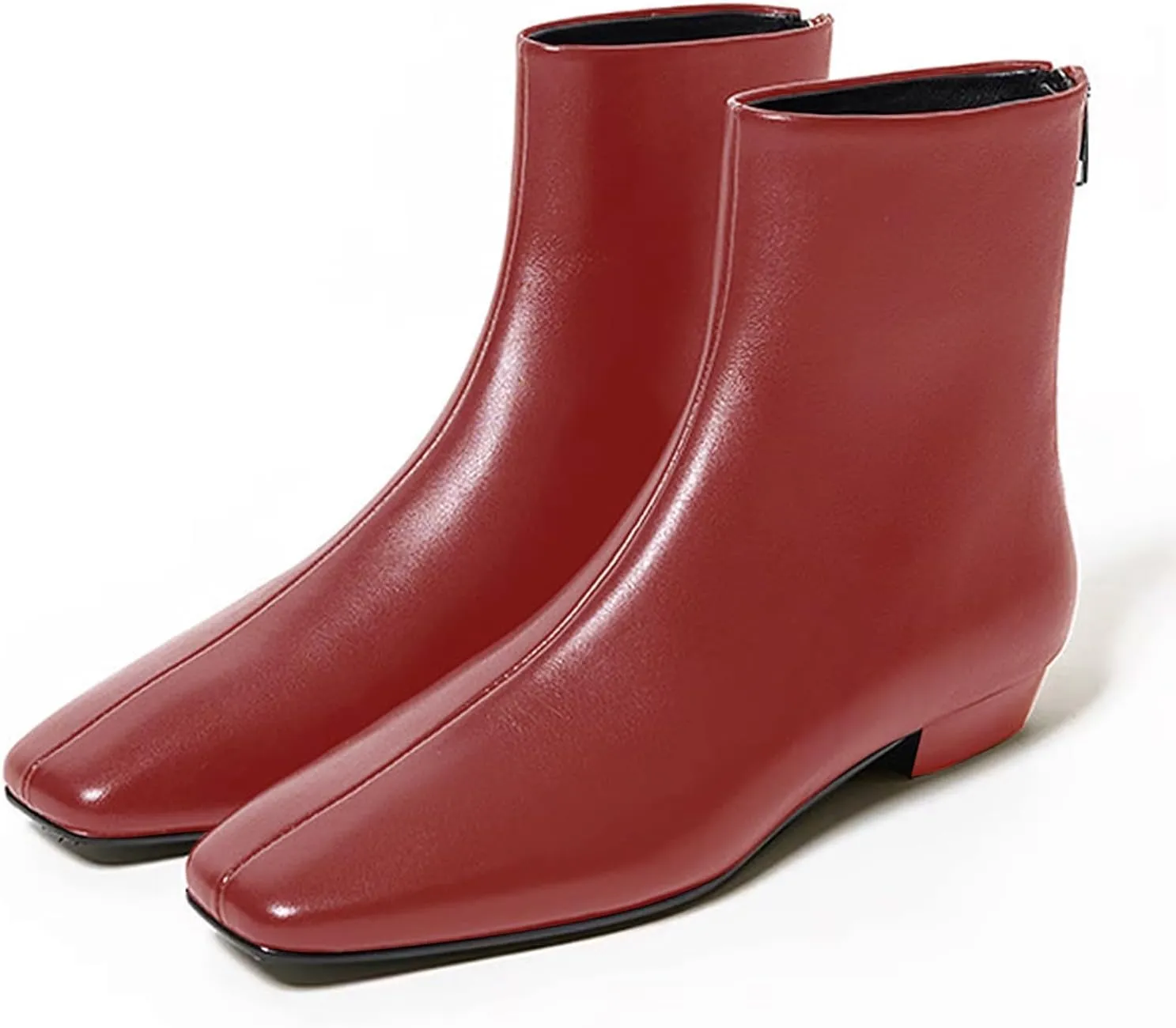 LEMUTISME Women's Stylish Square Toe Matte Leather/Suede/Animal Pattern Comfort Casual Low Flat Heel Dress Chelsea Ankle Booties