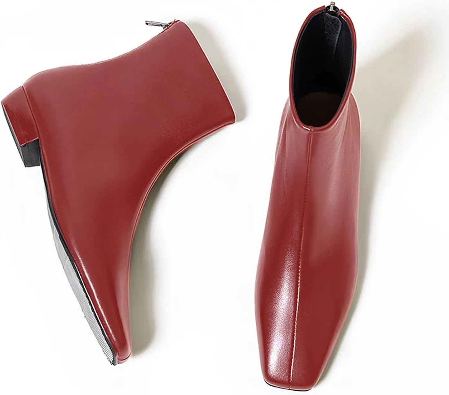 LEMUTISME Women's Stylish Square Toe Matte Leather/Suede/Animal Pattern Comfort Casual Low Flat Heel Dress Chelsea Ankle Booties