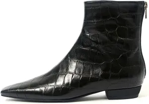 LEMUTISME Women's Stylish Square Toe Matte Leather/Suede/Animal Pattern Comfort Casual Low Flat Heel Dress Chelsea Ankle Booties