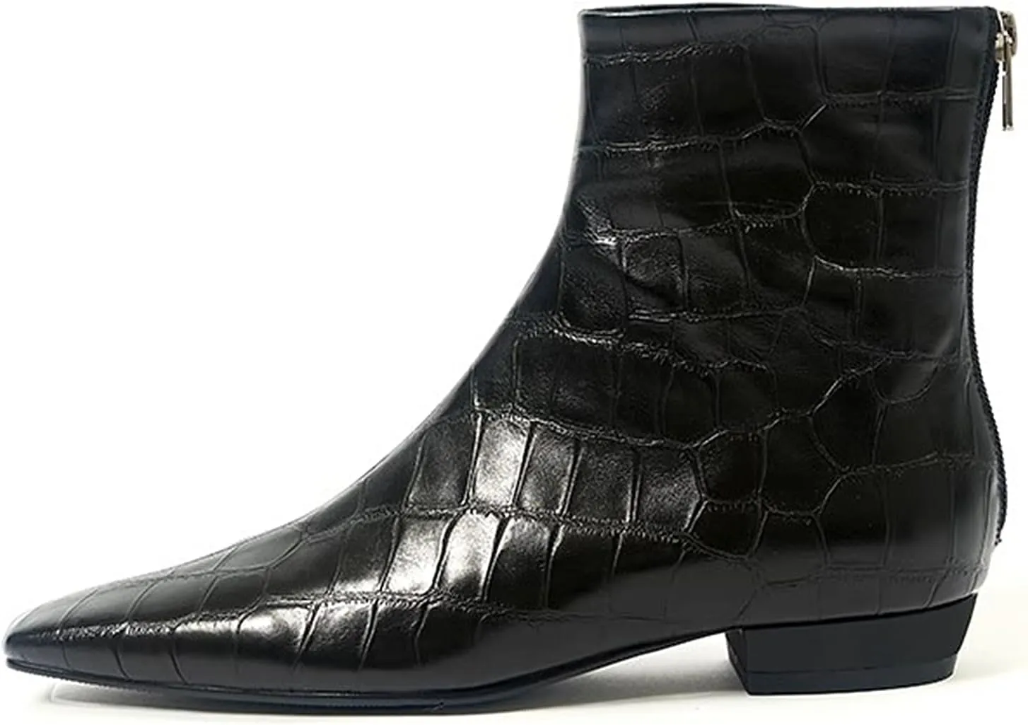 LEMUTISME Women's Stylish Square Toe Matte Leather/Suede/Animal Pattern Comfort Casual Low Flat Heel Dress Chelsea Ankle Booties