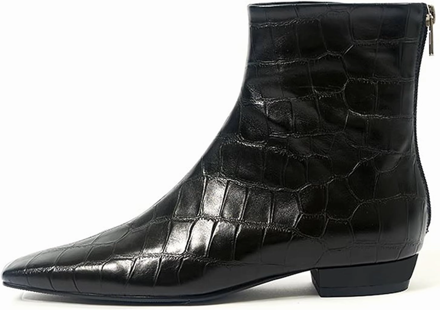 LEMUTISME Women's Stylish Square Toe Matte Leather/Suede/Animal Pattern Comfort Casual Low Flat Heel Dress Chelsea Ankle Booties
