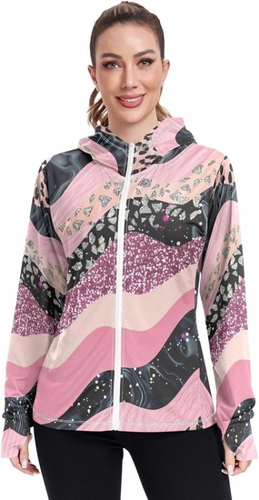 Leopard Print Pink Shimmer Sun Protection Shirts for Women, UPF 50  Women's Hiking Clothing, S-XXL