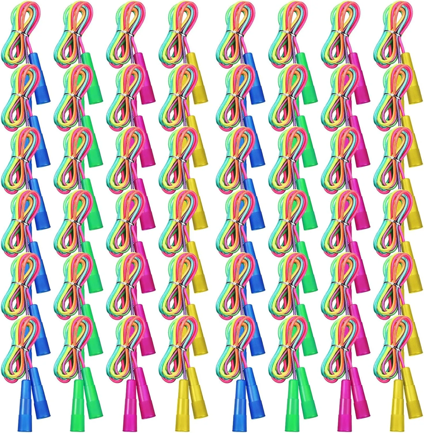 Leyndo 100 Pack Rainbow Jump Rope Set Jumping Ropes Nylon Kids Jump Rope Vibrant Skipping Rope for Boys and Girls Outdoor Fun Party Favors Physical Education, 7.2 Feet