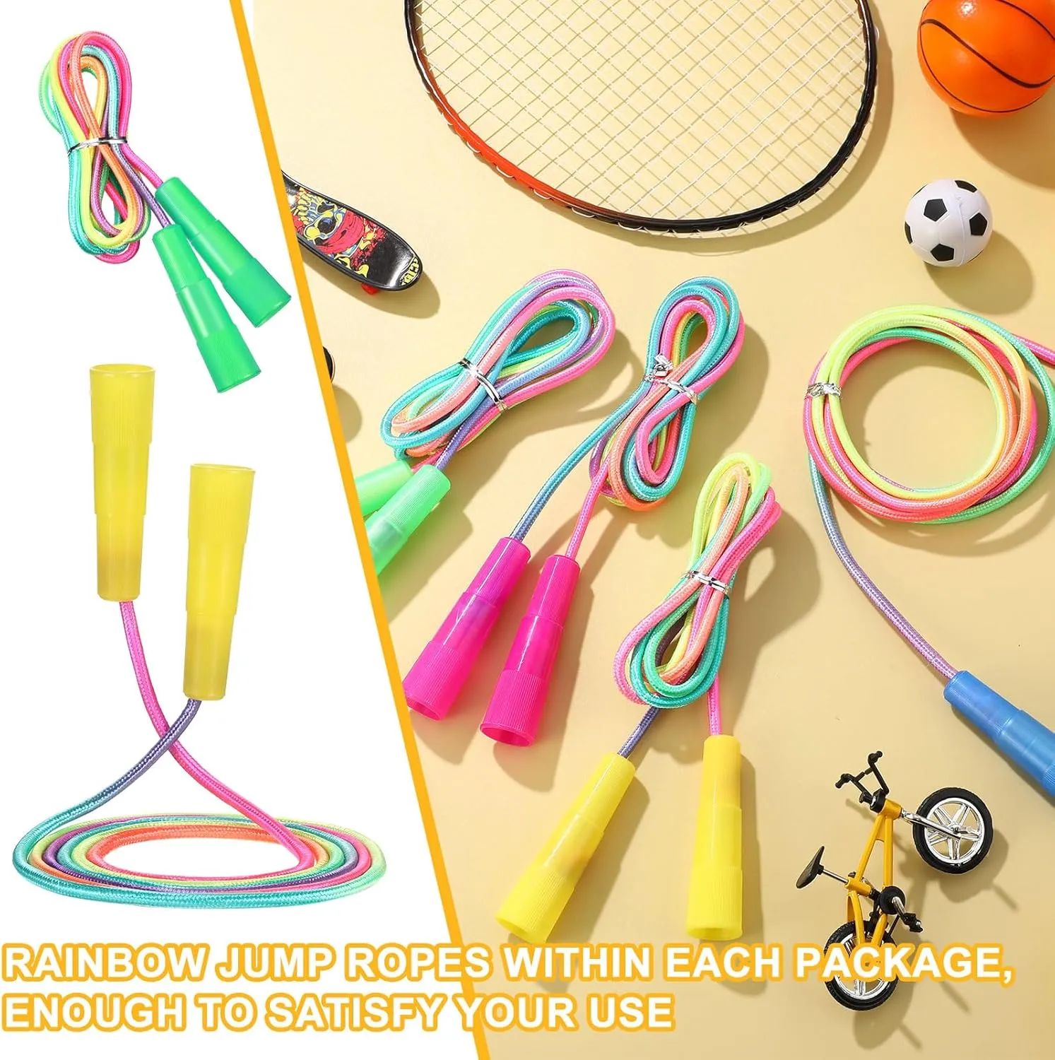 Leyndo 100 Pack Rainbow Jump Rope Set Jumping Ropes Nylon Kids Jump Rope Vibrant Skipping Rope for Boys and Girls Outdoor Fun Party Favors Physical Education, 7.2 Feet