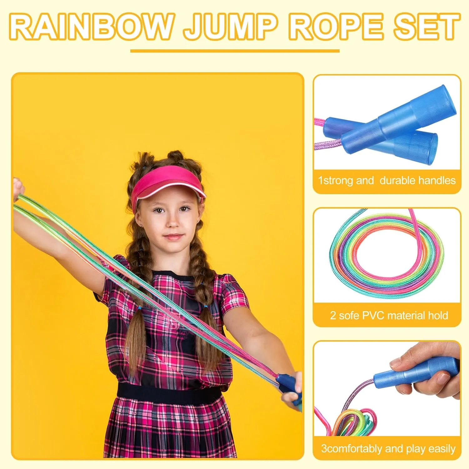 Leyndo 100 Pack Rainbow Jump Rope Set Jumping Ropes Nylon Kids Jump Rope Vibrant Skipping Rope for Boys and Girls Outdoor Fun Party Favors Physical Education, 7.2 Feet