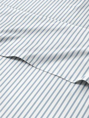 Light Blue and White Striped Sheets - 4 Piece Full Set – 1 Flat & 1 Fitted Sheet & 2 Pillowcases w/ Deep Pockets – Wrinkle & Fade Resistant, Ultra-Soft, Breathable & Cooling – Luxury Pinstripe Bed Set