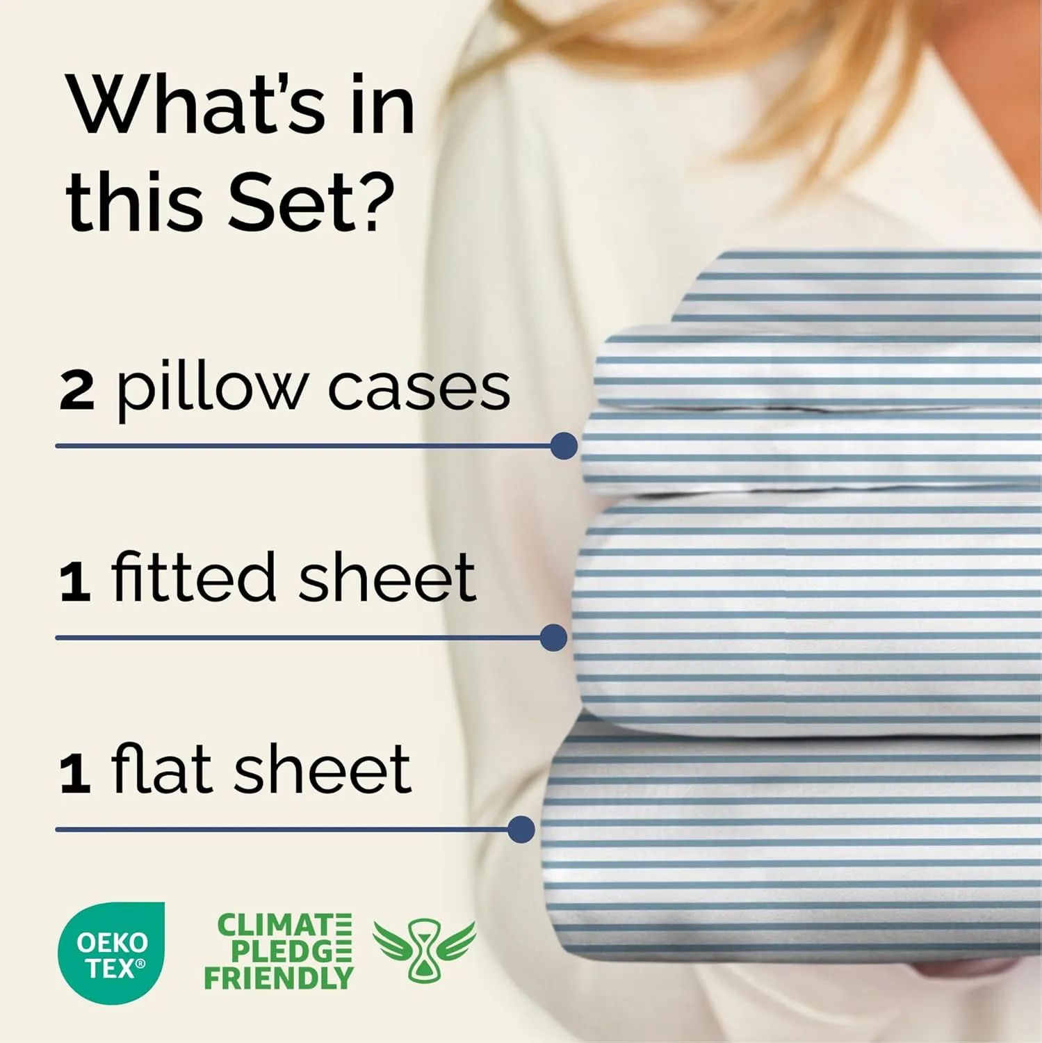 Light Blue and White Striped Sheets - 4 Piece Full Set – 1 Flat & 1 Fitted Sheet & 2 Pillowcases w/ Deep Pockets – Wrinkle & Fade Resistant, Ultra-Soft, Breathable & Cooling – Luxury Pinstripe Bed Set