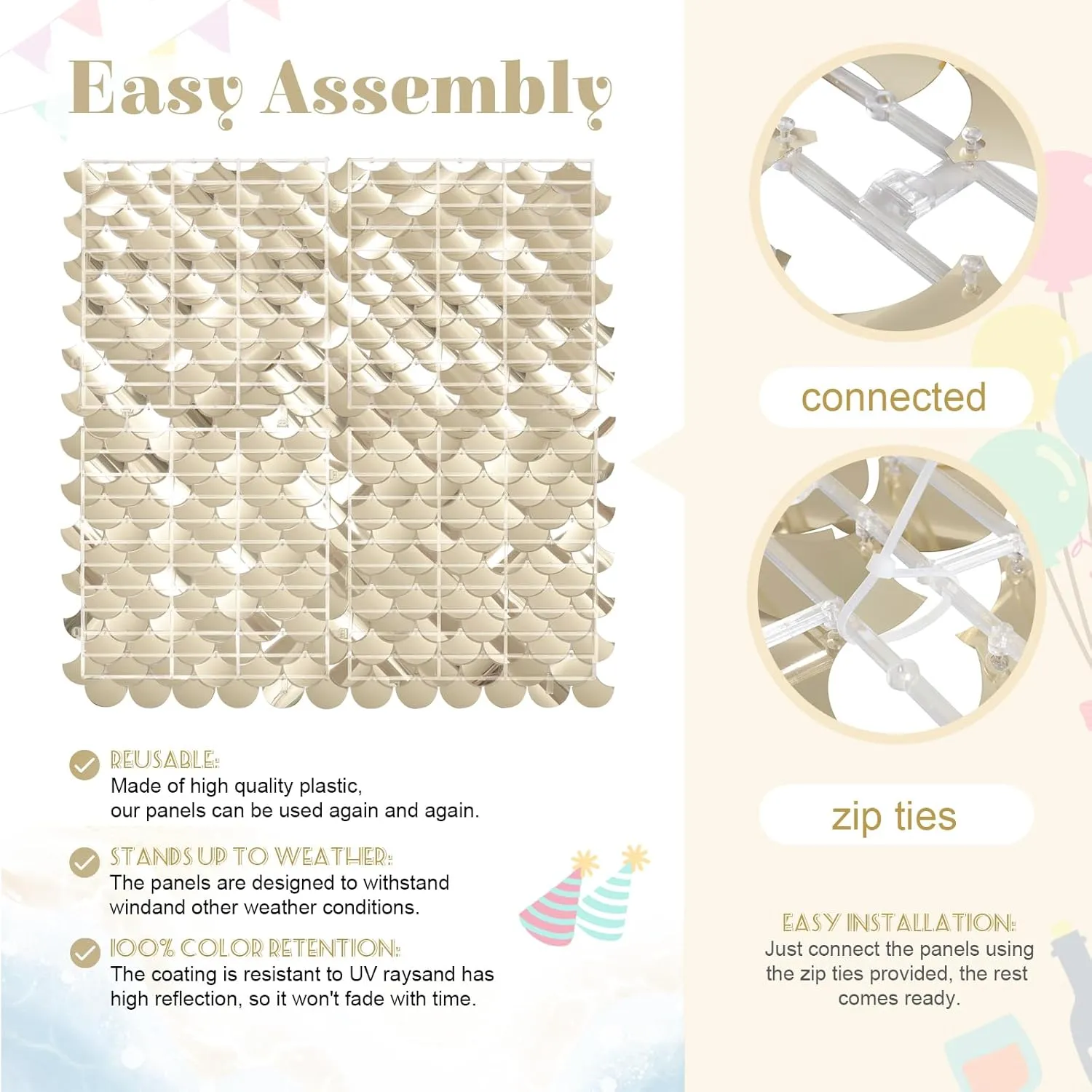 Light Gold Shimmer Wall Backdrop Sequin Wall Panel Backdrop for Birthday Wedding Engagement Mermaid Wall Disco Backdrop Decoration（12 Panels）