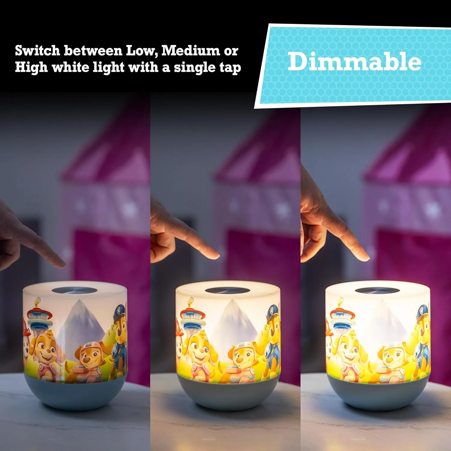 Lights By Night Paw Patrol Tabetop Lamp Color-Changing Dimmable White Light Color-Changing - Ideal for Children's Bedroom, Bathroom, Playroom - USB Powered - 81918