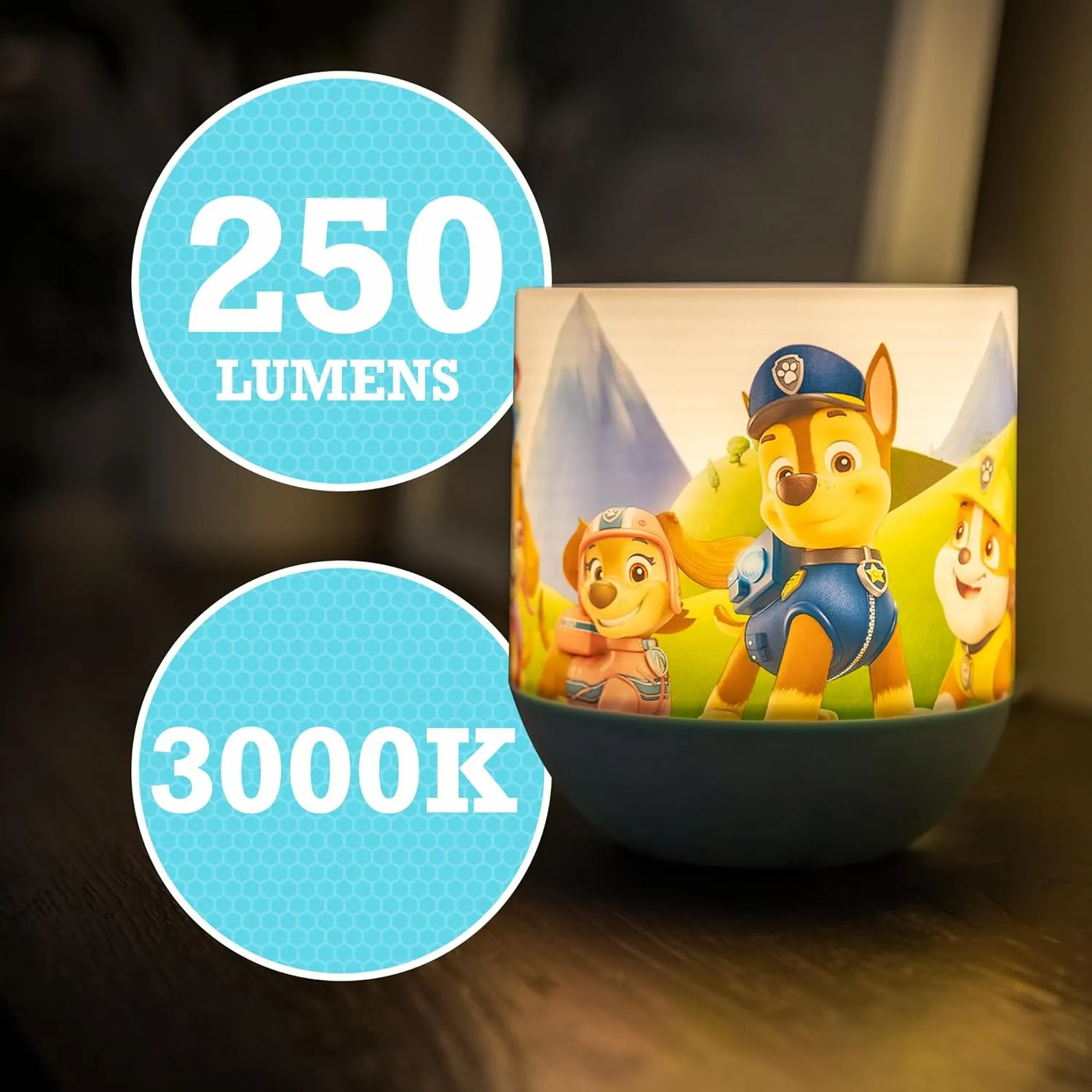 Lights By Night Paw Patrol Tabetop Lamp Color-Changing Dimmable White Light Color-Changing - Ideal for Children's Bedroom, Bathroom, Playroom - USB Powered - 81918