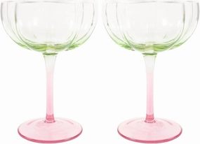 Lilly Pulitzer Unique Ridged Cocktail Glasses, Multicolor Glassware for Serving Drinks, Set of 2, Jade Lime/Pink Muse Ombre