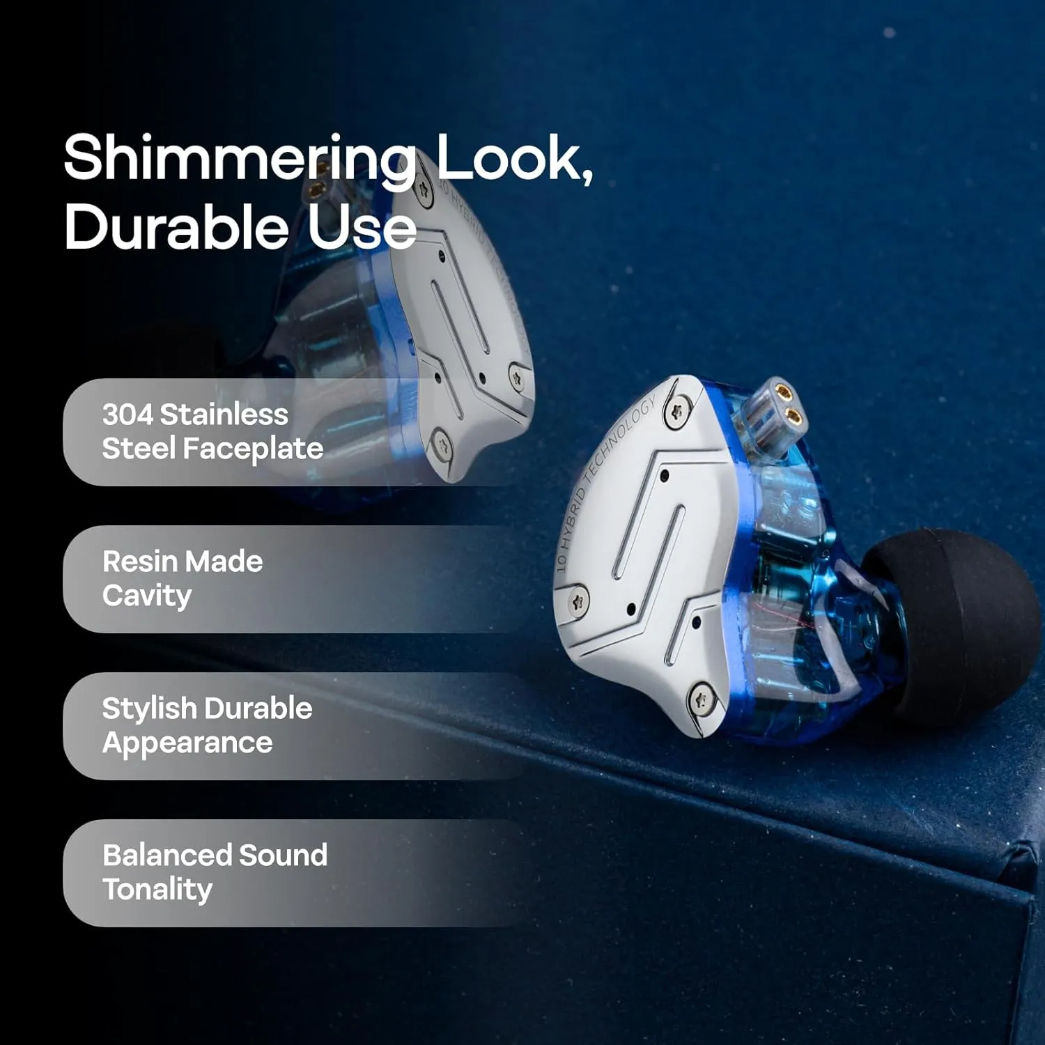 Linsoul KZ ZS10 Pro, 4BA 1DD 5 Driver in Ear Monitor, HiFi Wired Earbuds, Gaming Earbuds, Hybrid IEM Earphones with Stainless Steel Faceplate, Detachable Cable for Musician (Without Mic, Blue)