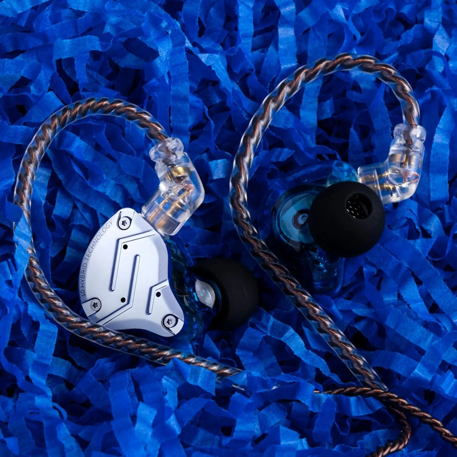 Linsoul KZ ZS10 Pro, 4BA 1DD 5 Driver in Ear Monitor, HiFi Wired Earbuds, Gaming Earbuds, Hybrid IEM Earphones with Stainless Steel Faceplate, Detachable Cable for Musician (Without Mic, Blue)