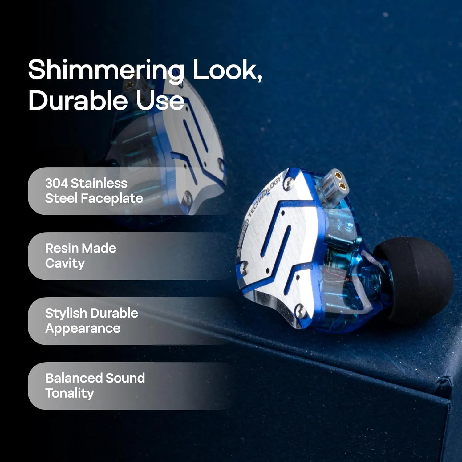Linsoul KZ ZS10 Pro, 4BA 1DD 5 Driver in Ear Monitor, HiFi Wired Earbuds, Gaming Earbuds, Hybrid IEM Earphones with Stainless Steel Faceplate, Detachable Cable for Musician(Without Mic, Glare Blue)