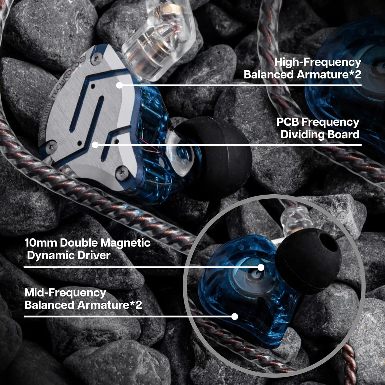 Linsoul KZ ZS10 Pro, 4BA 1DD 5 Driver in Ear Monitor, HiFi Wired Earbuds, Gaming Earbuds, Hybrid IEM Earphones with Stainless Steel Faceplate, Detachable Cable for Musician(Without Mic, Glare Blue)